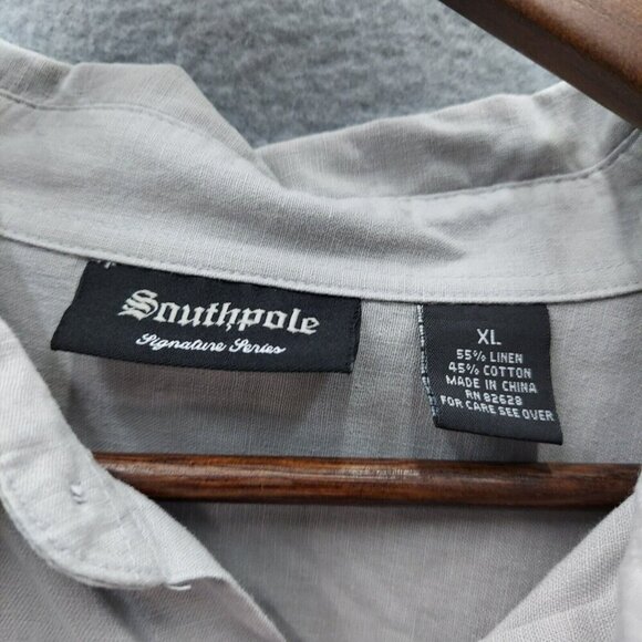 Southpole Shirt Mens Extra Large Long Sleeve Button Up Gray Logo Peral Buttons - Picture 4 of 6